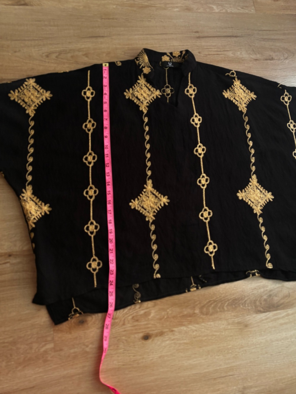 Black Oversized Tunic Top with Gold Embroidered Motifs - Picture 7 of 7